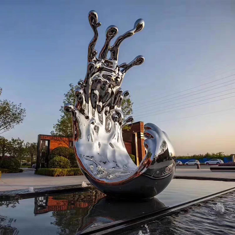 不锈钢水滴浪花雕塑户外抽象镜面金属景观定制售楼部水池水花摆件
