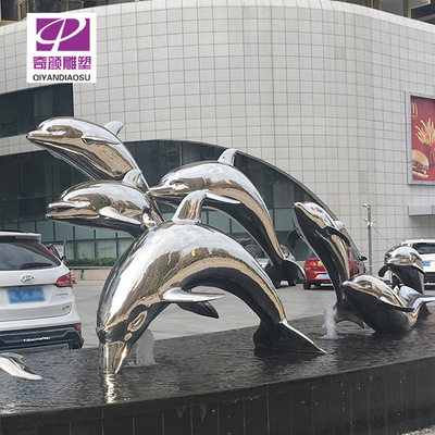 不锈钢海豚雕塑酒店售楼部景观摆件海豚镜面不锈钢雕塑抽象雕塑