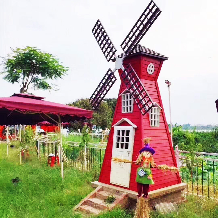景区公园广场活动布置大型荷兰防腐木风车厂家定制木质旋转风车