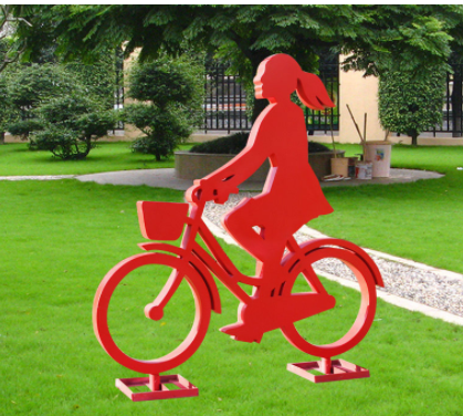 运动雕塑户外草坪园林景观不锈钢摆件装饰广场铁艺精美人骑自行车