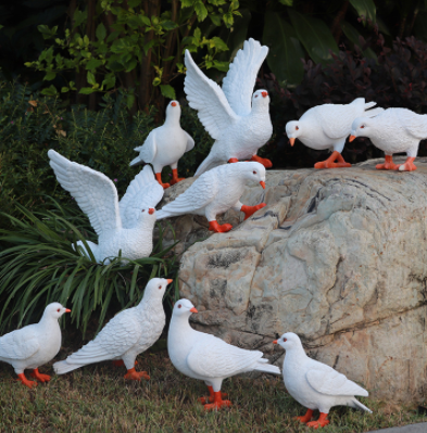 仿真动物白鸽雕塑小区草品园艺树脂模型花园景观小品假鸽子装饰品