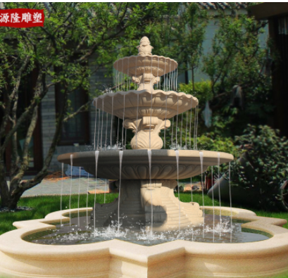 精品黄锈石石雕喷泉欧式特大型黄金麻水钵风水球庭院流水来图定做