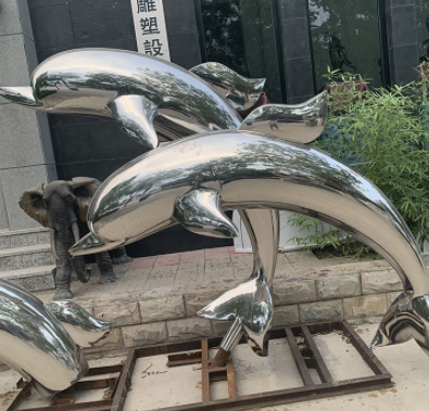 加工定制 不锈钢海豚雕塑 海洋公园海洋馆摆件厂家批发支持定制