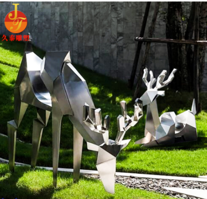 大型不锈钢鹿雕塑造型几何鹿园林景观户外摆件动物镜面雕塑定制