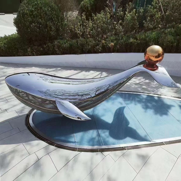 不锈钢海豚酒店大堂水池景观摆件售楼处软装饰品室外金属雕塑定制