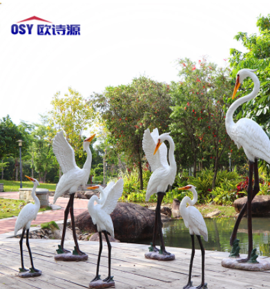 仿真白鹭雕塑摆件玻璃钢仙鹤假山水池塘公园林景观花园庭院装饰品