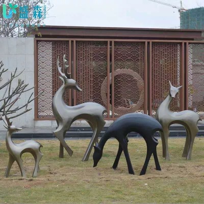 玻璃钢动物鹿雕塑抽象几何块面梅花鹿摆件户外园林庭院景观装饰品