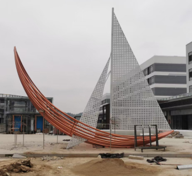 不锈钢镂空创意船造型房地产小区广场水景雕塑摆件不锈钢景观雕塑
