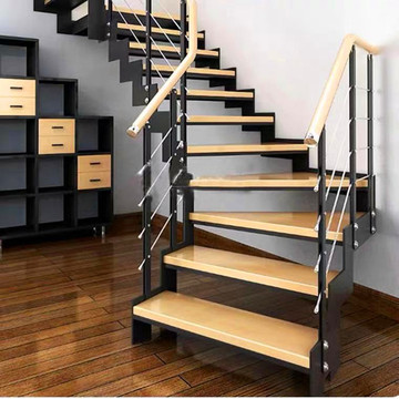 钢木铁艺扶手护栏 复式简约家用楼梯靠墙室内室外厂家定制