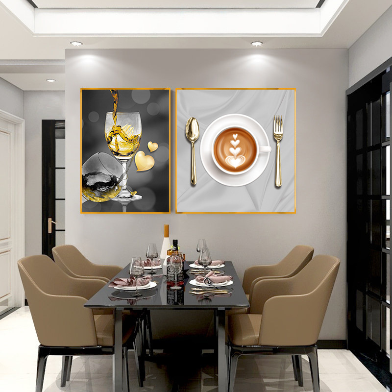 双联组合轻奢餐厅客厅装饰画餐桌背景现代简约晶瓷画一件代发批发