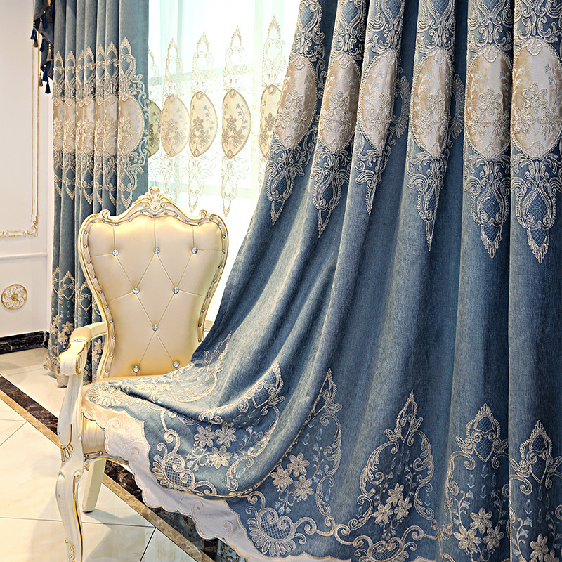 窗帘布料厂家供货 欧式雪尼尔绣花遮光窗帘布 批发定制窗帘成品