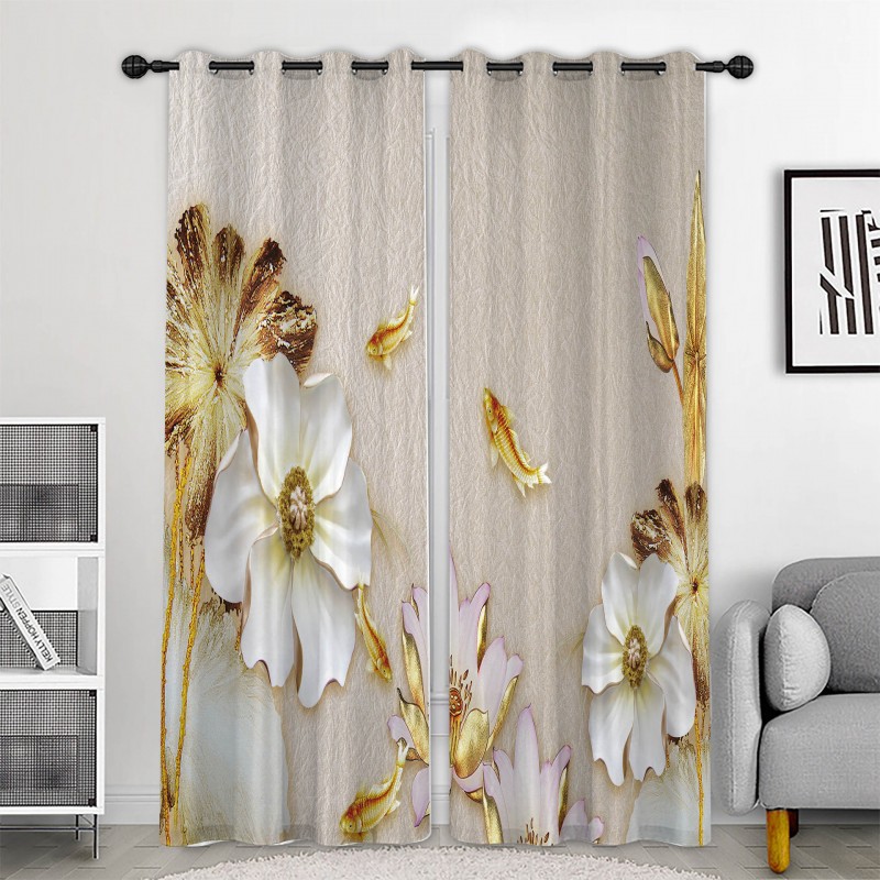 跨境热卖工厂直销 3D数码印花 水中花现代窗帘窗纱可来图定制窗帘