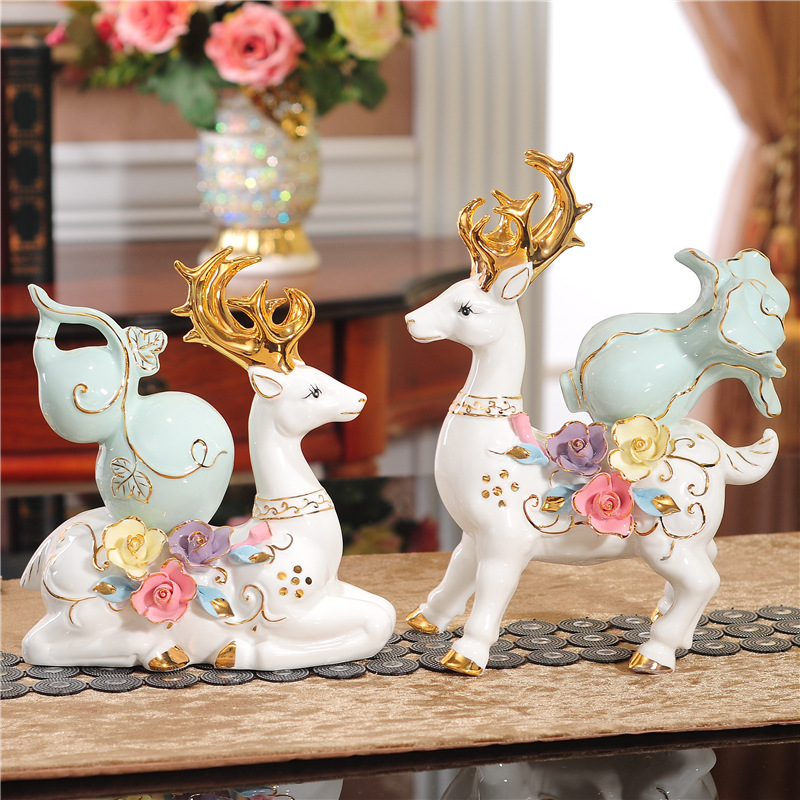 吉祥鹿客厅陶瓷摆件欧式陶瓷鹿工艺品软装装饰