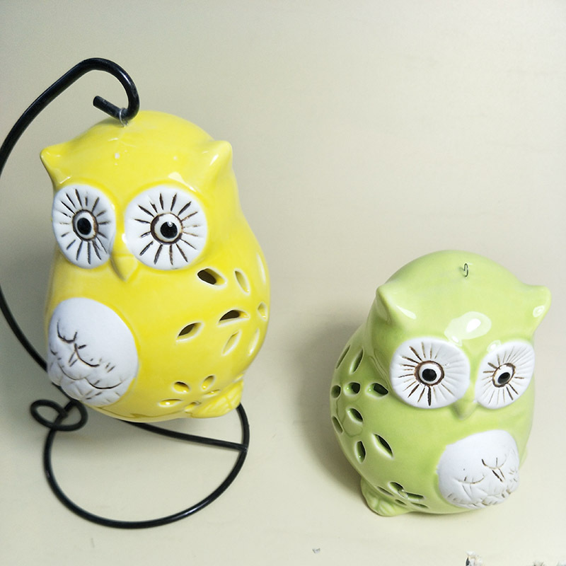 陶瓷工艺品摆件创意礼品新奇实用装饰动物 花纹猫头鹰烛台装饰