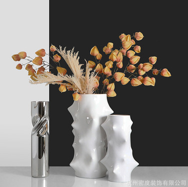 现代海胆树脂白色花器创意客厅餐桌花艺装饰摆件花瓶厂家批发