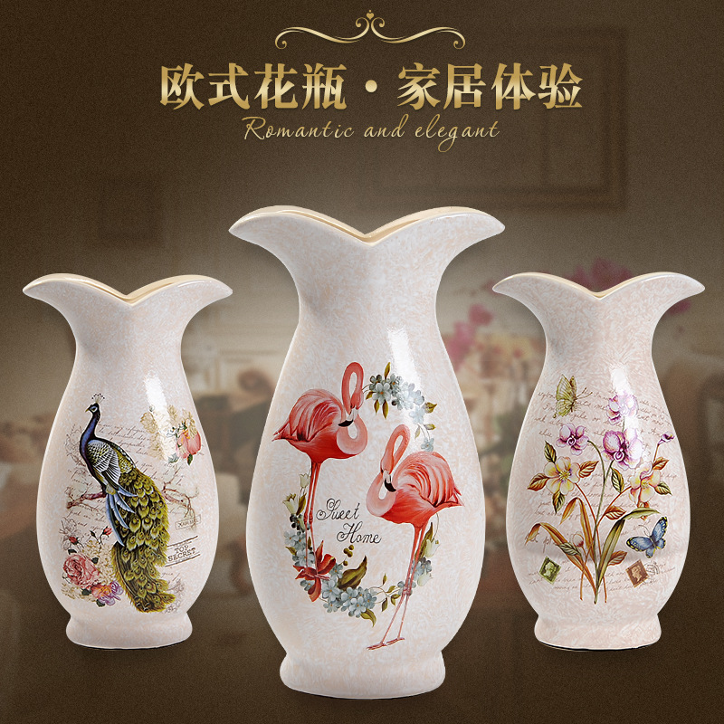 陶瓷花纹几何花瓶手工彩绘摆饰欧式陶瓷工艺艺术品花瓶花插摆件