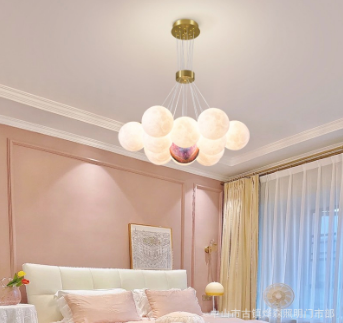 泡泡球客厅吊灯月球创意网红ins少女公主卧室主灯 温馨浪漫房间灯