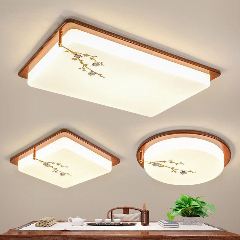 新中式吸顶灯led长方形客厅灯现代简约实木卧室书房间灯具中国风