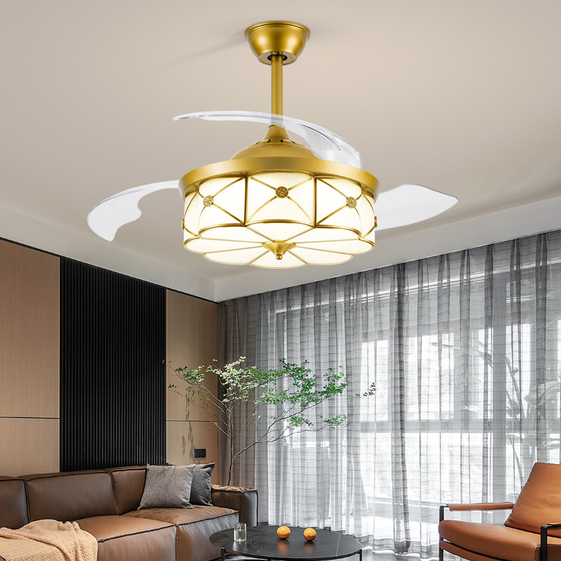 铜灯罩隐形扇 餐厅卧室时尚吊扇欧式复古客厅大气风扇一体吊灯