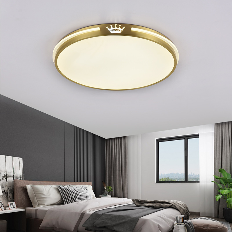 全铜卧室灯吸顶灯圆形北欧简约现代led创意房间主卧室阳台灯具